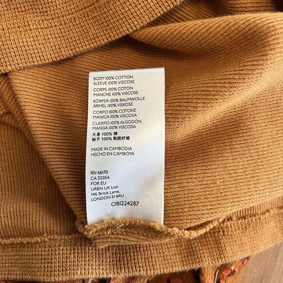 Anthropologie Women's Thermal Top Size Small Floral Sleeve Brown Boho Autumnal - Picture 16 of 16
